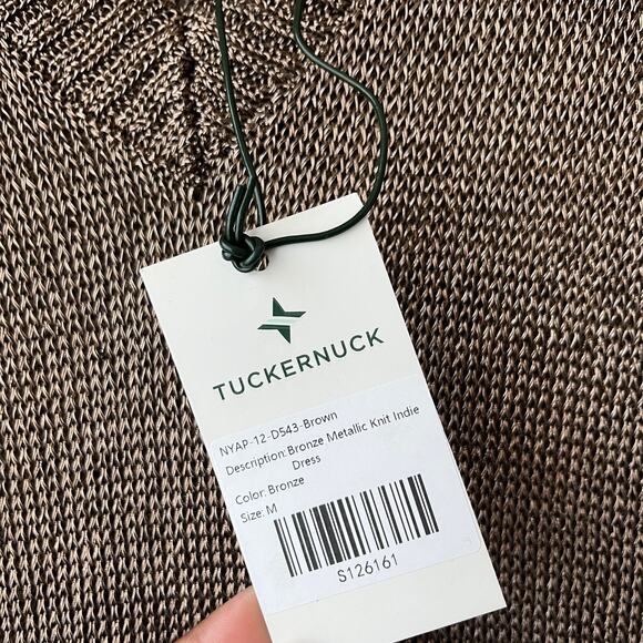 Tuckernuck Indie Metallic Bronze Knit Short Sleeve V-Neck Midi Dress Size M NWT - Picture 7 of 9